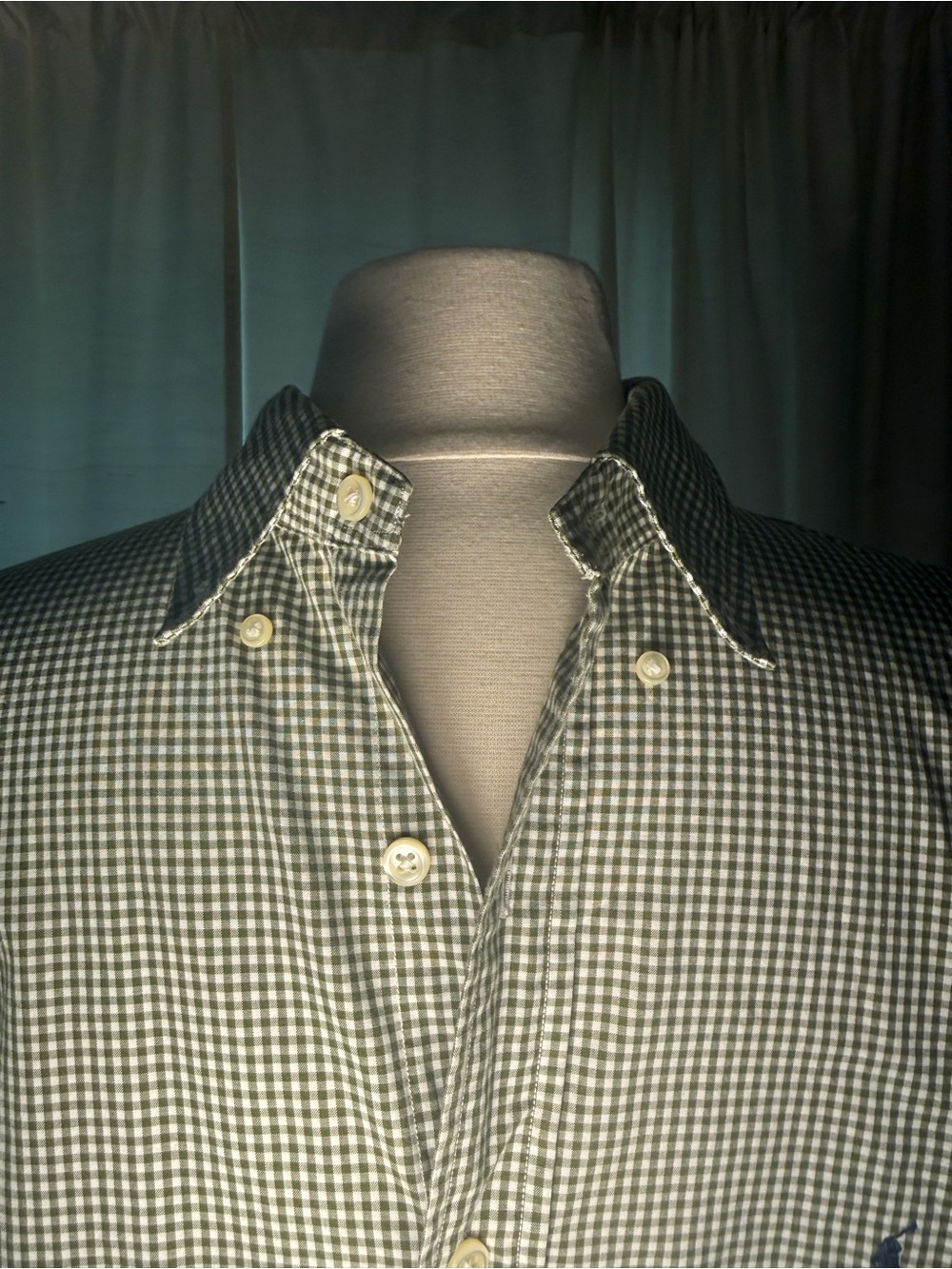 Ralph Lauren Green and White Gingham Button-Down Shirt - Picture 3 of 7